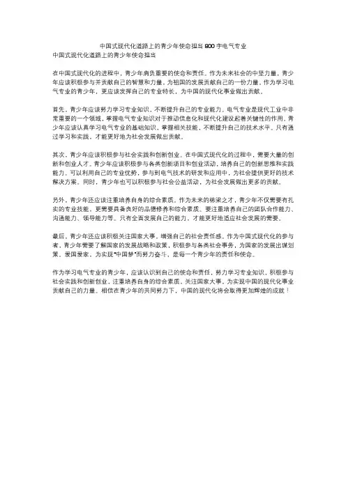 中国式现代化道路上的青少年使命担当800字电气专业