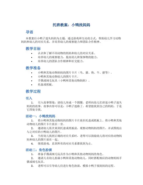 托班教案小鸭找妈妈