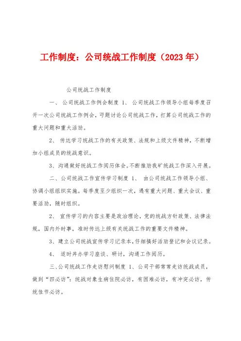 工作制度：公司统战工作制度(2023年)