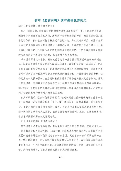 初中《堂吉诃德》读书感悟优秀范文