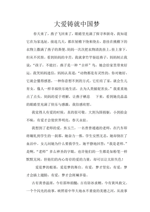 大爱铸就中国梦(讲故事比赛稿)