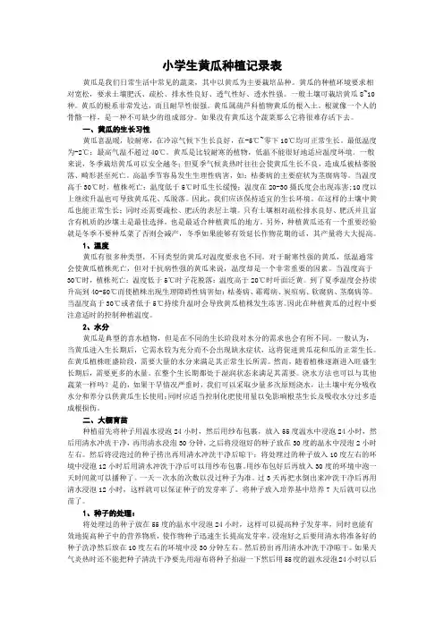 小学生黄瓜种植记录表