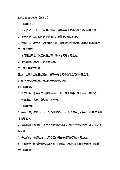 幼儿大班数学教案《找不同》