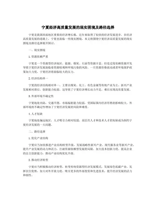 宁夏经济高质量发展的现实困境及路径选择