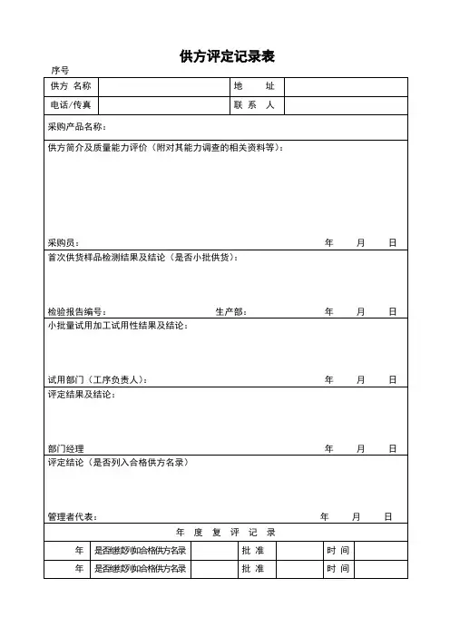 供方评定记录表