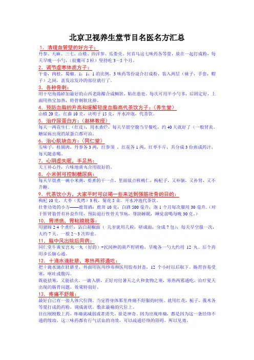 北京卫视养生堂节目名医名方汇总