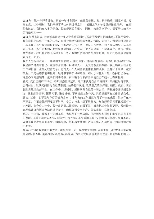 公司经理2013年年终总结报告
