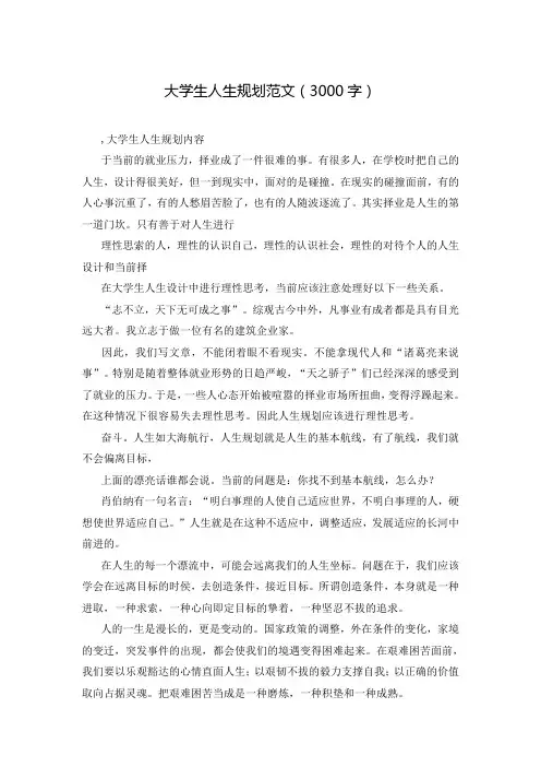 大学生人生规划范文(3000字)