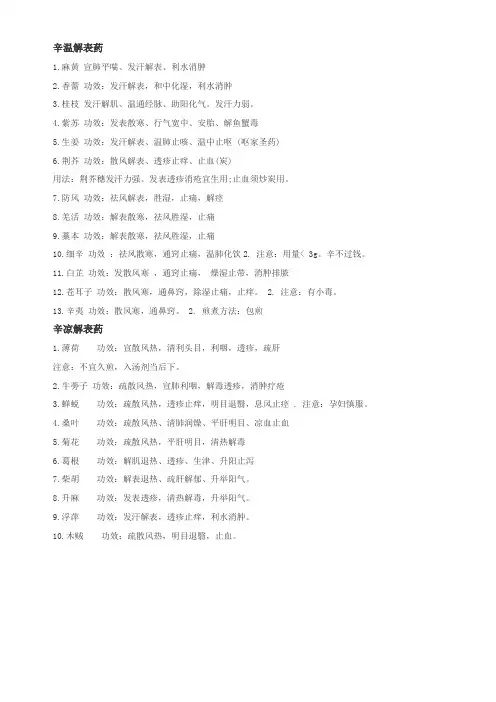 中药学知识二总结大全