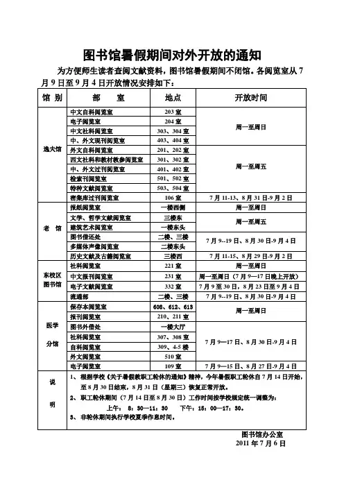 图书馆暑假对外开放的通知