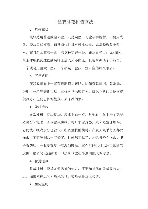 盆栽桃花种植方法