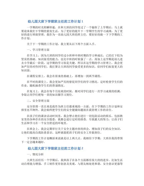 幼儿园大班下学期班主任的工作计划(精选5篇)