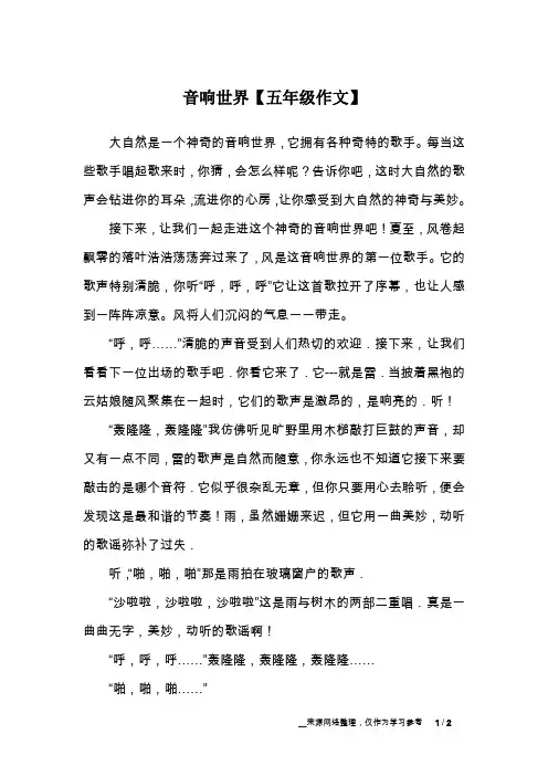 音响世界【五年级作文】