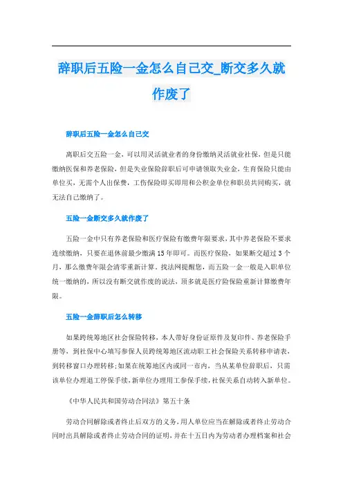 辞职后五险一金怎么自己交断交多久就作废了