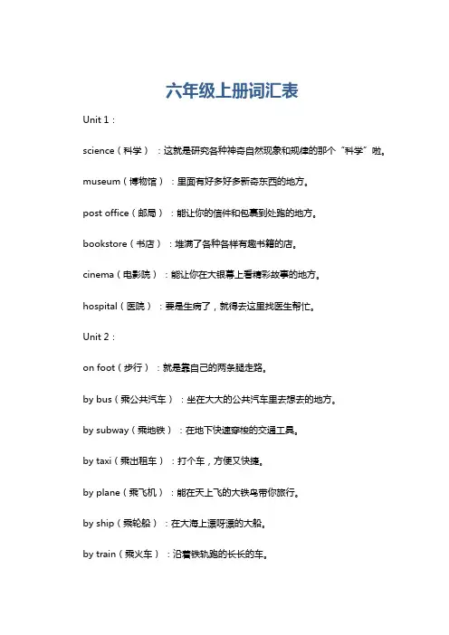 六年级上册词汇表