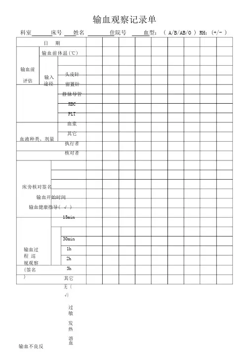 医院输血观察记录单