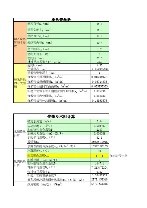 壳管式冷凝器传热及阻力计算