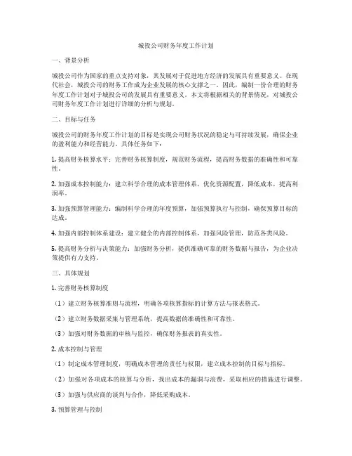 城投公司财务年度工作计划