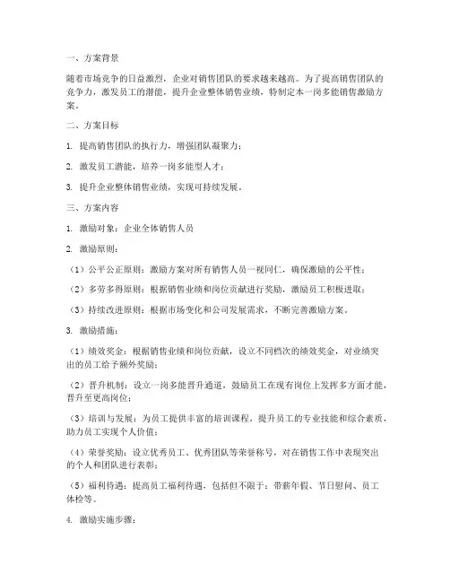 一岗多能销售激励方案
