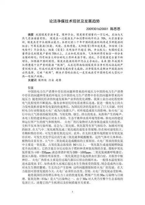 论洁净煤技术现状及发展趋势  陈思思