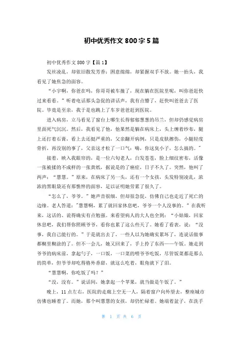 初中优秀作文800字5篇
