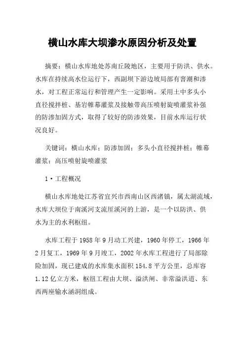 横山水库大坝渗水原因分析及处置
