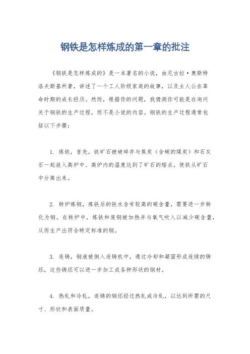 钢铁是怎样炼成的第一章的批注