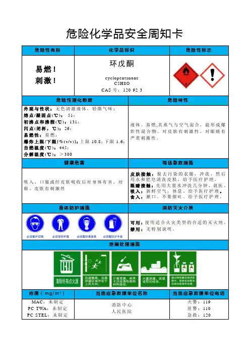 环戊酮-危险化学品安全周知卡