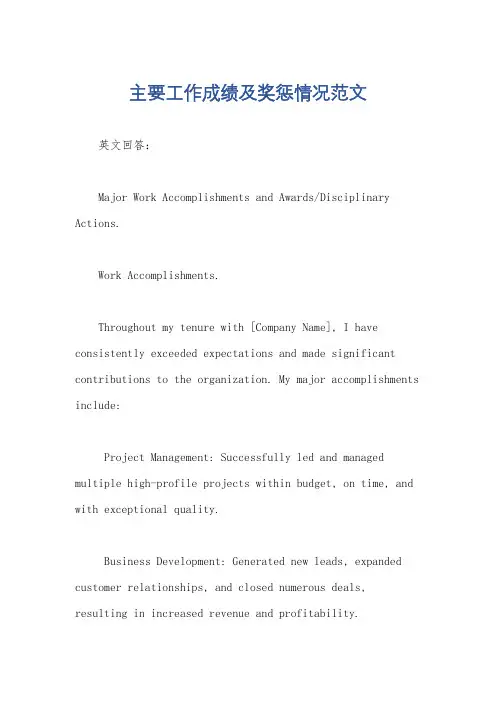 主要工作成绩及奖惩情况范文