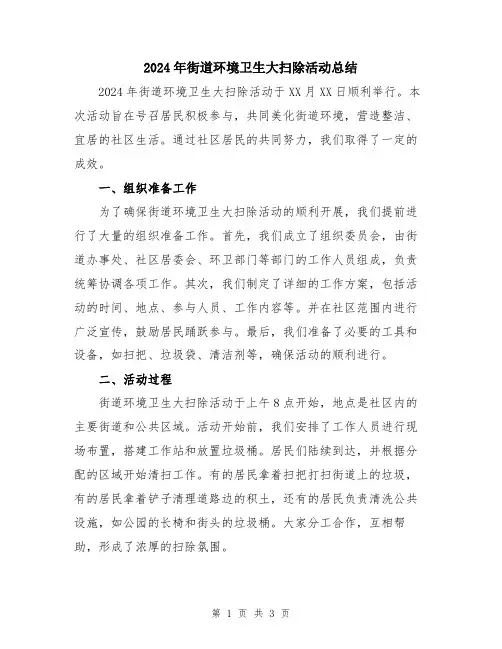 2024年街道环境卫生大扫除活动总结