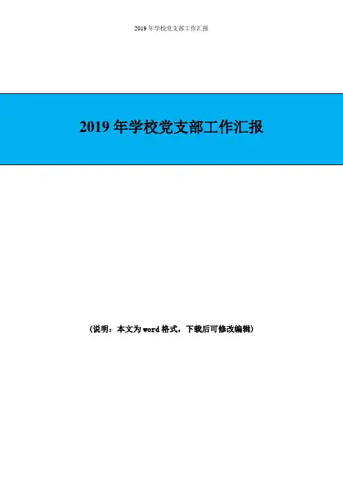 2019年学校党支部工作汇报