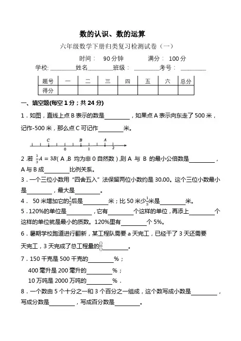 【数的认识、数的运算】六年级数学下册归类复习检测试卷(含答案)