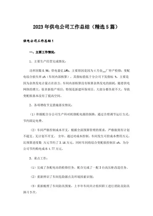 2023年供电公司工作总结(精选5篇)_1