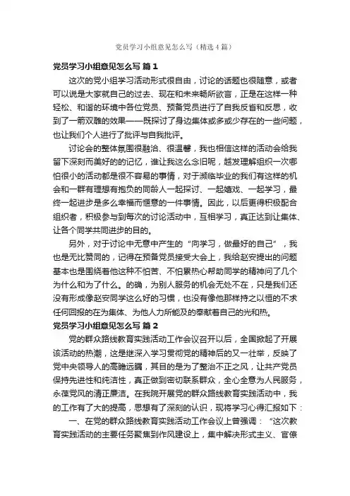 党员学习小组意见怎么写（精选4篇）