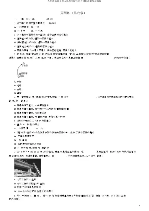 八年级物理全册6熟悉而陌生的力周周练新版沪科版