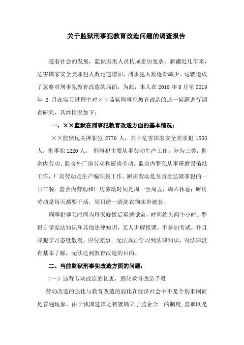 关于监狱刑事犯教育改造问题的调查报告