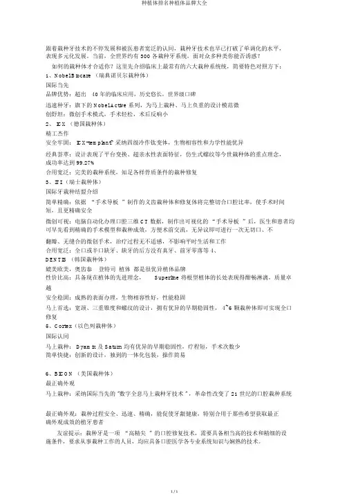 种植体排名种植体品牌大全