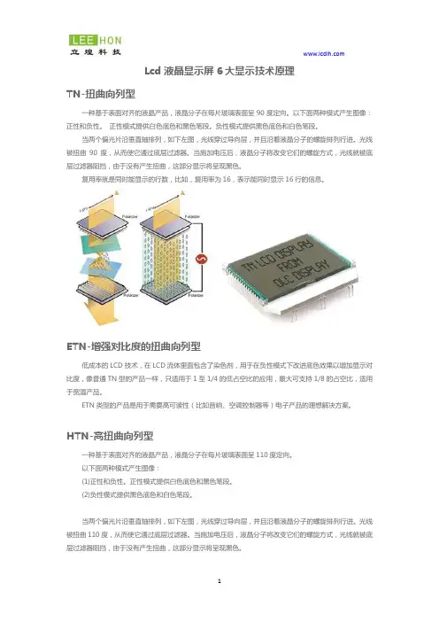 Lcd液晶显示屏6大显示技术原理