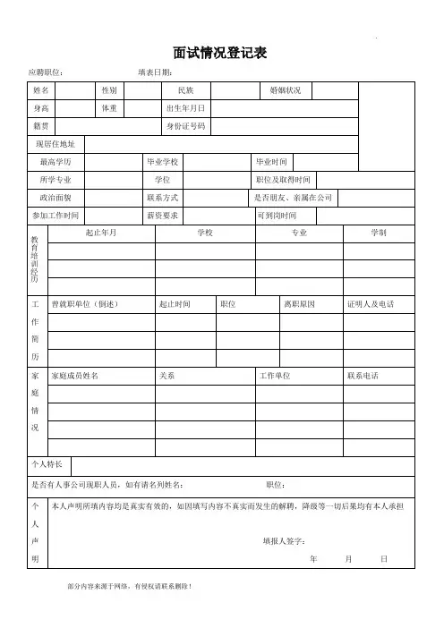 面试情况登记表