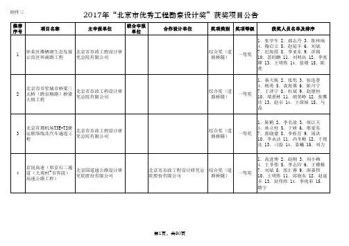 2017年北京市优秀工程勘察设计奖获奖项目公告