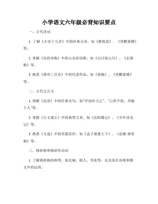 小学语文六年级必背知识要点