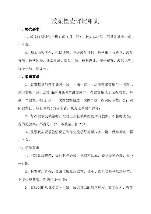 教案、作业检查评比细则