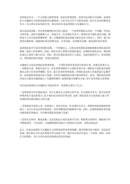 职场进阶秘籍：打造高效团队与卓越执行力