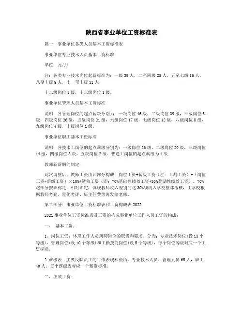 陕西省事业单位工资标准表