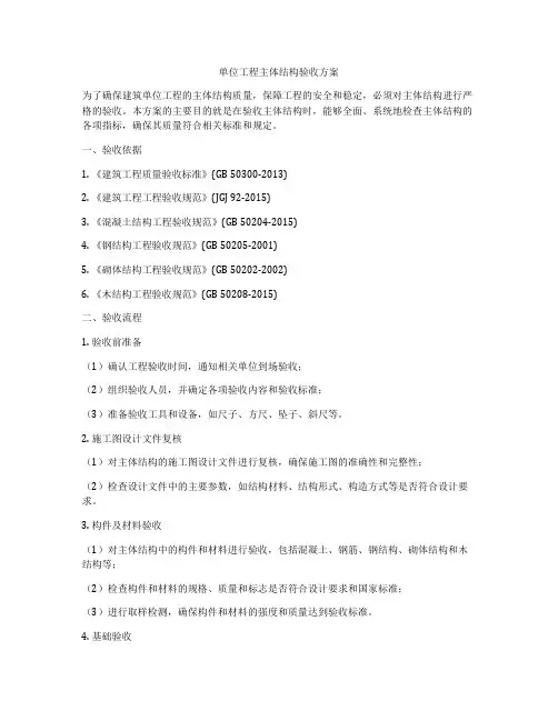 单位工程主体结构验收方案