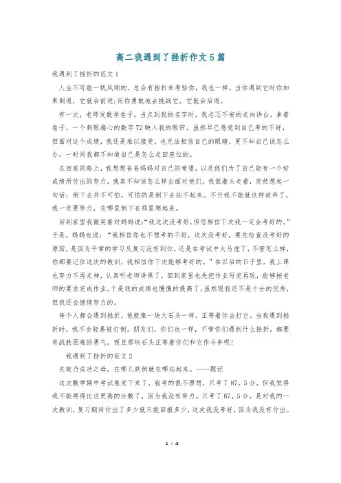 高二我遇到了挫折作文5篇