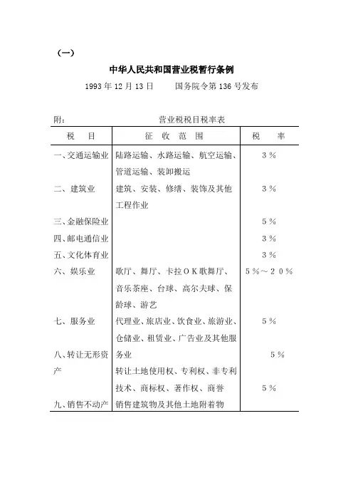 营业税暂行条例1993