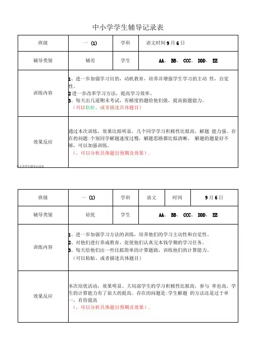 中小学学生辅导记录表