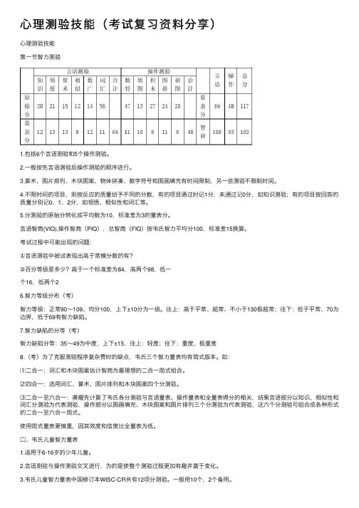 心理测验技能（考试复习资料分享）