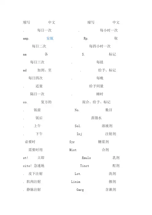 处方中用法缩写
